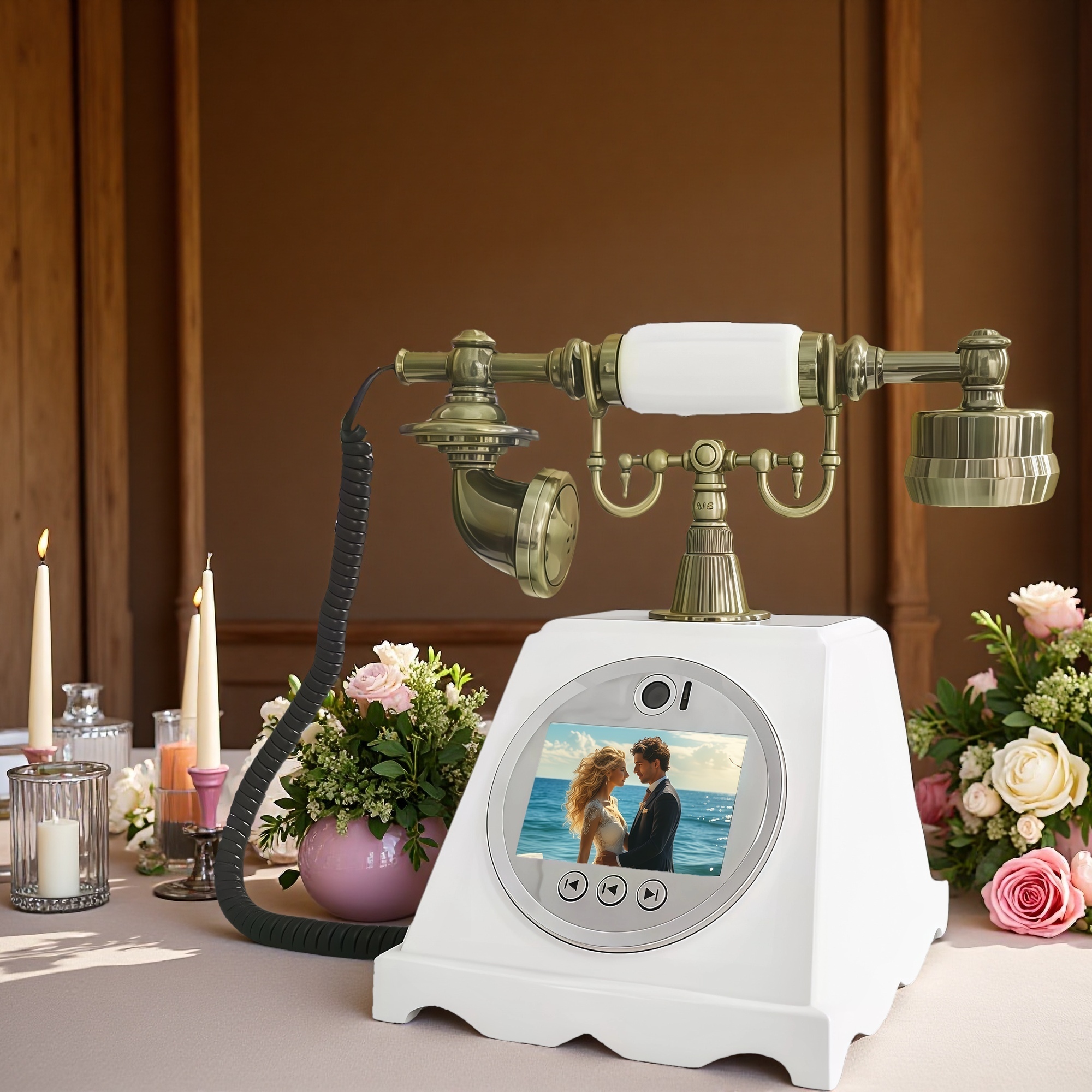White vintage F18 video guestbook telephone